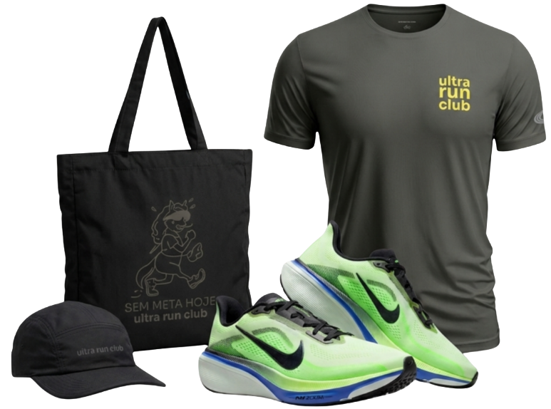 Kit do Atleta Ultra Run Club — camiseta, boné, ecobag e tênis Nike